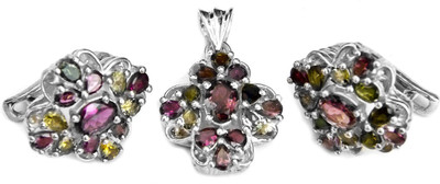 Exotic India Faceted Sterling Silver Jewel Set Multicolor Exotic India Faceted Sterling Silver Jewel Set Multicolor