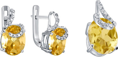 20% OFF on Fihana Citrine Oval Round CZ Silver Jewel Set Yellow