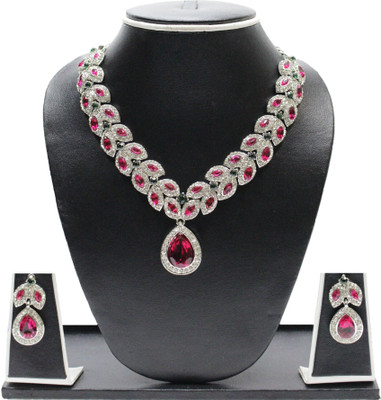 Zaveri Pearls Alloy Jewel Set White, Pink, Green Zaveri Pearls Alloy Jewel Set White, Pink, Green