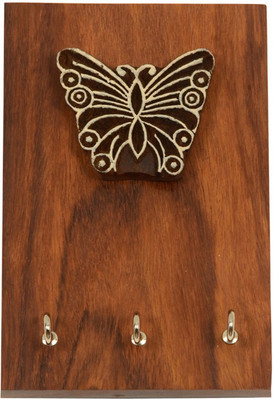 ExclusiveLane Sheesham Wood Butterfly Block Wooden Key Holder ExclusiveLane Sheesham Wood Butterfly Block Wooden Key Holder