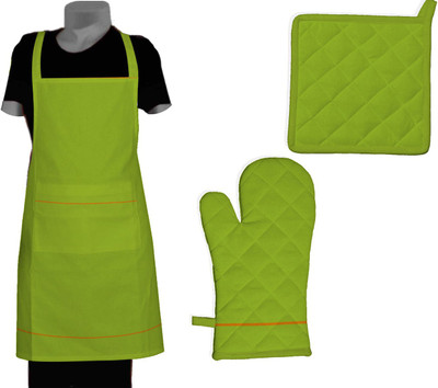 Chinson Grillz Cotton Kitchen Linen Set Green, Pack Of 3