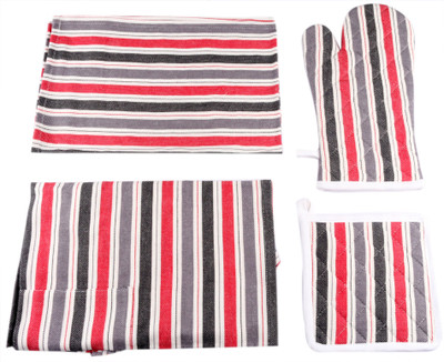 Belle Maison Drill Striped Cotton Kitchen Linen Set Multicolor, Pack Of 4