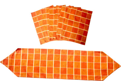 Homeblendz Dining Cotton Kitchen Linen Set Orange, Pack Of 7
