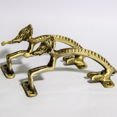 Unravel India Brass Door Knob Gold Pack of 2