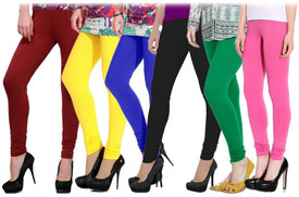 YouthStuff Women's Red, Black, Yellow, Blue, Pink, Green Leggings Pack Of 6