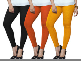 Lux Lyra Women's Black, Orange, Yellow Leggings Pack Of 3