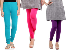 Sampoorna Collection Women's Blue, Pink, Purple Leggings Pack Of 3