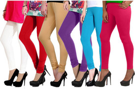 Ngt Women's White, Red, Beige, Purple, Light Blue, Pink Leggings Pack Of 6