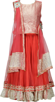 Peaches Self Design Girl's Lehenga Choli Peaches Self Design Girl's Lehenga Choli