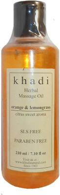 Khadi Herbal Orange & Lemongrass Massage Oil (Citrus Sweet Aroma) - SLS & Paraben Free - 210 Ml
