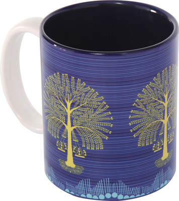 The Elephant Company Tree Warli Blue Ceramic Ceramic Mug 180 ml