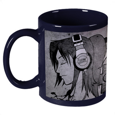 56% OFF on Amy Music Girl Sketch Dark Blue Ceramic Mug 330 ml