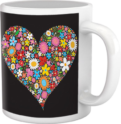 60% OFF on Tiedribbons Love Whisper_Geometric Multicolor_ Vibrant Hearts Pattern Ceramic Mug 325 ml