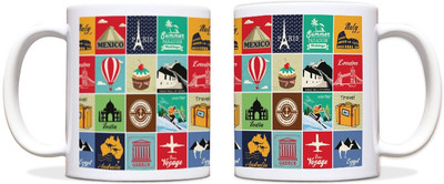 65% OFF on ShopMantra World Travel Pattern Black Ceramic Mug 300 ml