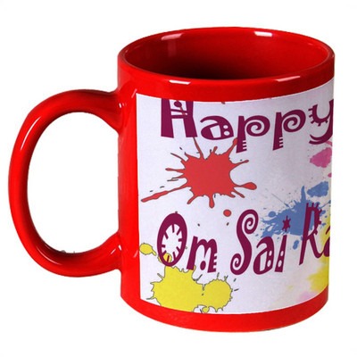 68% OFF on AMY Om Sai Ram Happy Holi Wish Red Ceramic Mug 325 ml