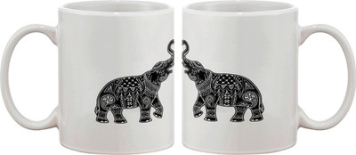 15% OFF on Artifa Two Indian Elephants Porcelain, Ceramic Mug 350 ml