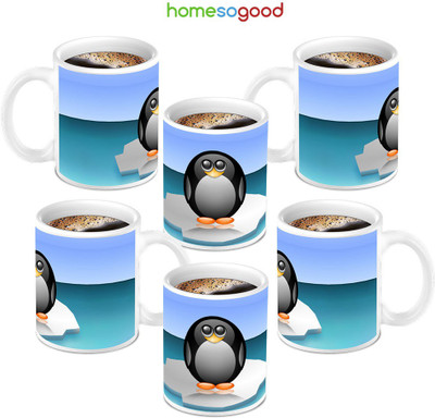49% OFF on HomeSoGood Cute And Sweet Penguins 6 Mugs Ceramic Mug 280 ml, Pack of 6