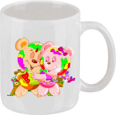 28% OFF on Ellicon C69 Happy Holi Cute Couple Coffee Ceramic Mug 325 ml