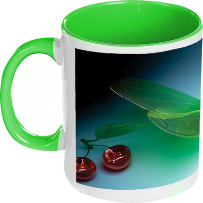 58% OFF on AMY Butterfly Cherry Inside Green Coffee Ceramic Mug 325 ml