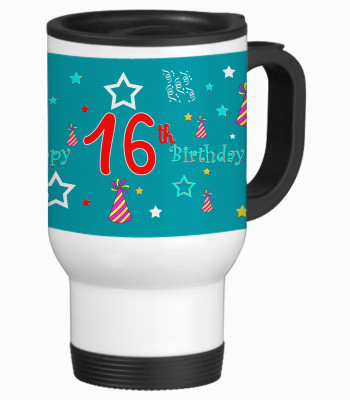 47% OFF on SajawatHomes 16th Happy Birthday White Travel Stainless Steel Mug 600 ml