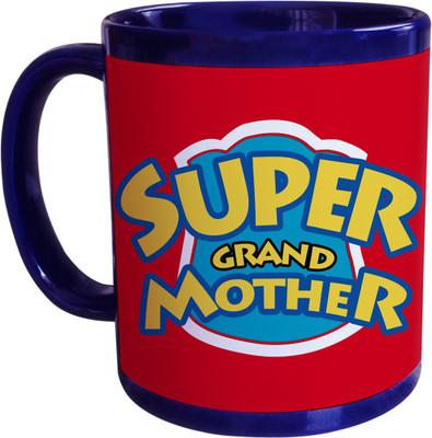 55% OFF on SajawatHomes Gifts For Super Grand Mother Blue Coffee Ceramic Mug 350 ml