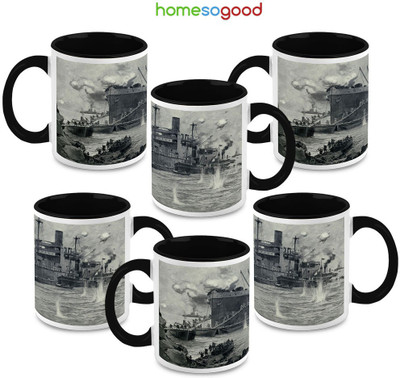 41% OFF on HomeSoGood World War I Ceramic Mug 325 ml, Pack of 6