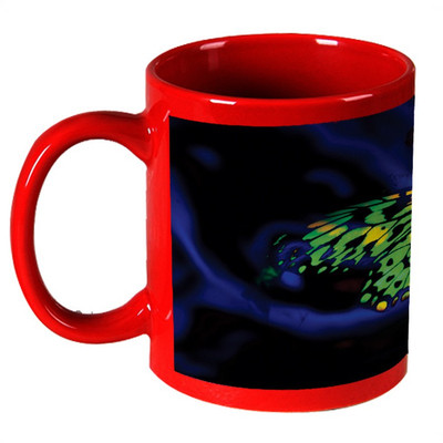 56% OFF on AMY Beautiful Rainbow Butterfly Red Ceramic Mug 325 ml