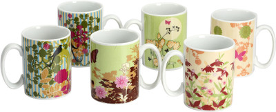 4% OFF on Devnow Flower Design Porcelain Mug Pack of 6