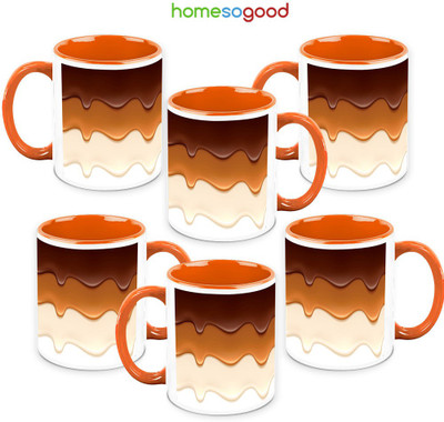 41% OFF on HomeSoGood Delicious Flowing Cream 6 Mugs Ceramic Mug 325 ml, Pack of 6