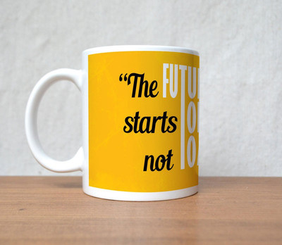 50% OFF on StyBuzz Future Starts Tomarrow Yellow Porcelain Mug 300 ml
