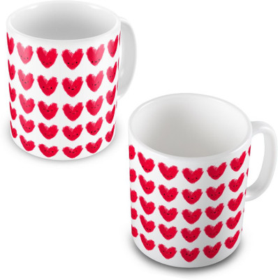 55% OFF on Little India Beautiful Cute Hearts Print Design Coffee Pair 503 Ceramic Mug