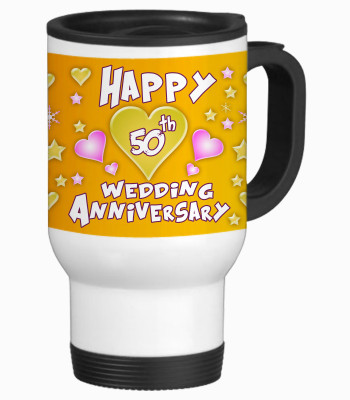 52% OFF on SajawatHomes 50th Happy Anniversary White Travel Stainless Steel Mug 600 ml