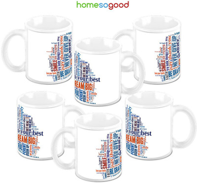 49% OFF on Homesogood Give Your Best Pack Of 6 Ceramic Mug 325 ml, Pack of 6