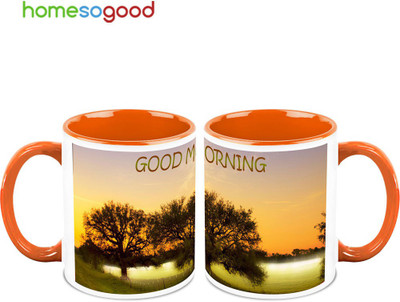 37% OFF on HomeSoGood Peaceful Nature QTY 2 Ceramic Mug 325 ml, Pack of 2