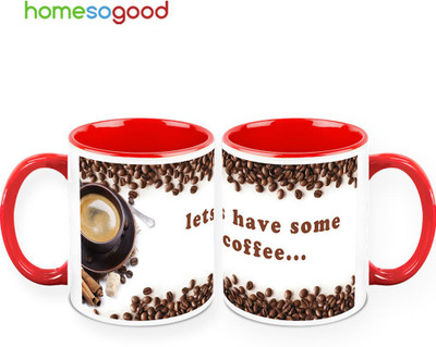 37% OFF on HomeSoGood Let's Have Some Coffee QTY 2 Ceramic Mug 325 ml, Pack of 2