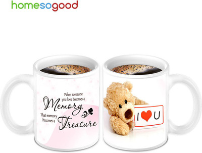 45% OFF on HomeSoGood Cute Teddy Love U 2 Mugs Ceramic Mug 280 ml, Pack of 2