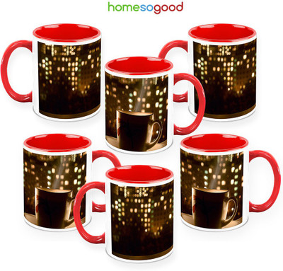 41% OFF on HomeSoGood Coffee On The Roof Top Pack Of 6 Ceramic Mug 325 ml, Pack of 6