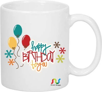 80% OFF on Print Doggs Happy Birthday Party text Ceramic Mug 350 ml