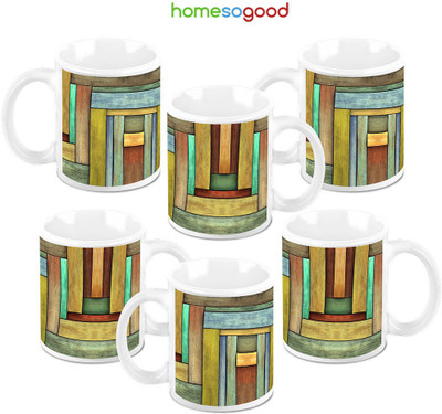 49% OFF on HomeSoGood Colored Wood Planks Ceramic Mug 325 ml, Pack of 6
