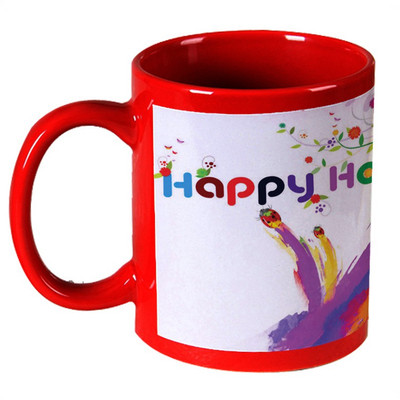 56% OFF on AMY Colorful Nature Art Happy Holi Red Ceramic Mug 325 ml