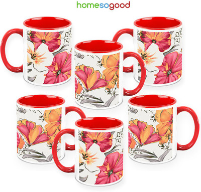 41% OFF on HomeSoGood Amazing Floral Depiction Pack Of 6 Ceramic Mug 325 ml, Pack of 6