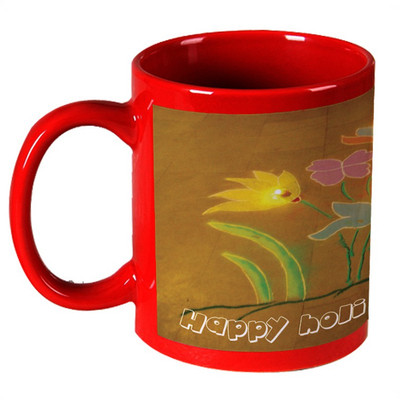 56% OFF on AMY Beautiful Happy Holi Flower Rangoli Design Red Ceramic Mug 325 ml