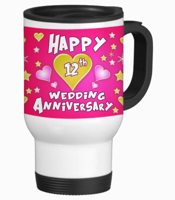 52% OFF on SajawatHomes 12th Happy Anniversary White Travel Stainless Steel Mug 600 ml