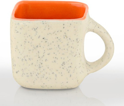 Sahajpreet Beige Orange Tone Square Handcrafted Marble Finish Tea Cups Ceramic Mug (150 Ml, Pack Of 6)