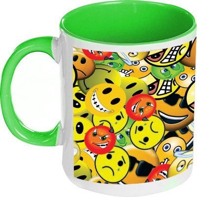58% OFF on AMY Smiley Emotions Inside Green Coffee Ceramic Mug 325 ml