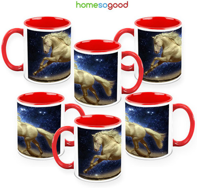 41% OFF on HomeSoGood Awesome Mustang QTY 6 Ceramic Mug 325 ml, Pack of 6