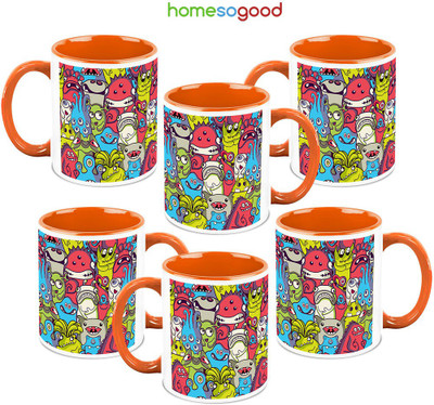 41% OFF on HomeSoGood Funny Aliens 6 Mugs Ceramic Mug 325 ml, Pack of 6