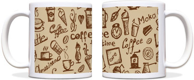 65% OFF on ShopMantra Caf? Coffe Sketchy Pattern Black Ceramic Mug 300 ml