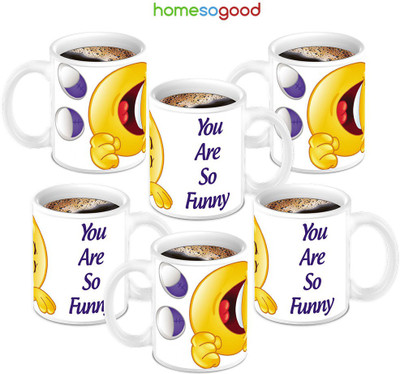 49% OFF on Homesogood I'M Funny From Nature Ceramic Mug 280 ml, Pack of 6