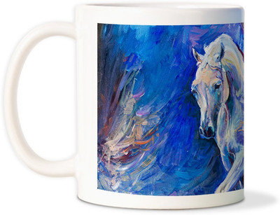 87% OFF on AMY White Horse Paint Ceramic Mug